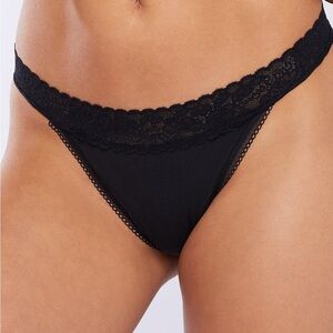 NWT SAVAGE X FENTY COTTON ESSENTIALS LACE TRIM BIKINI / BLACK / SIZE: LARGE